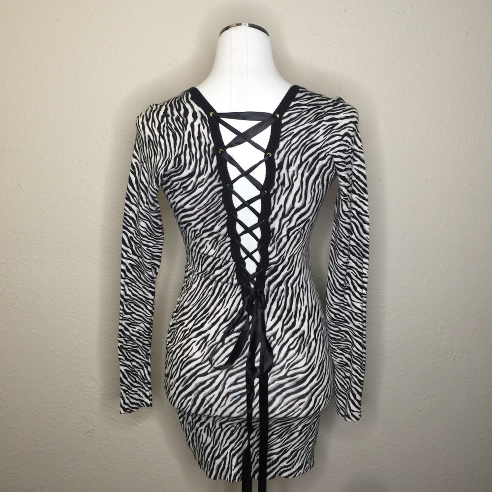 Guess Zebra Body Con Stretchy Lace Up Back M